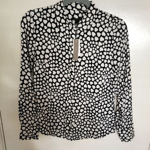 J Crew heart print blouse in black & white